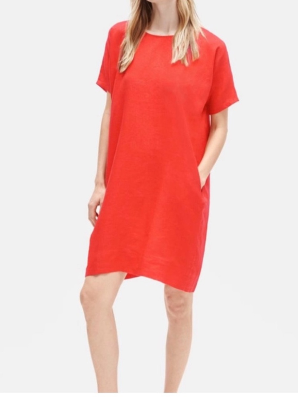 Eileen Fisher Handkerchief Linen Dress S Deep Coral